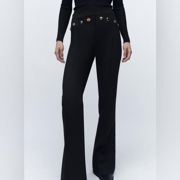 NWT Zara High Waisted Metal Buttoned Flared Pants Size XS - Picture 5 of 9